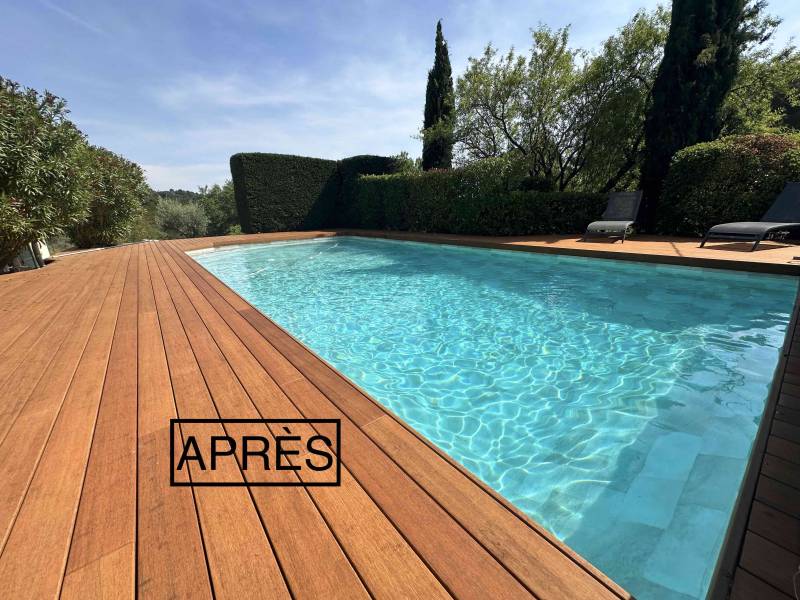 RÉNOVATION PISCINE BÉTON AVEC DU PVC ARMÉ IMITATION CARRELAGE BALI À PEYPIN